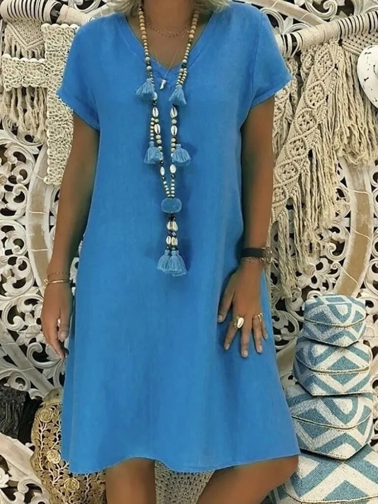 Leonora | Damen V-Ausschnitt Kurzarm Mini Kleid