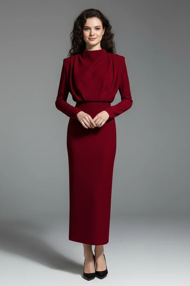 Lysithea | Damen Rollkragen Langarm Maxikleid