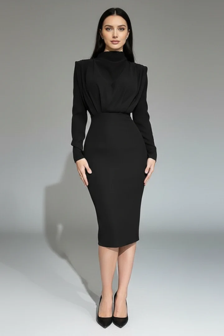 Lysithea | Damen Rollkragen Langarm Maxikleid
