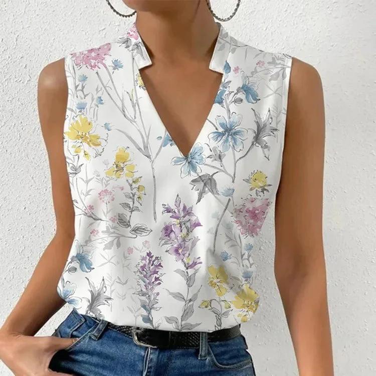 Paloma | Damen Ärmellose V-Ausschnitt Bluse Floral
