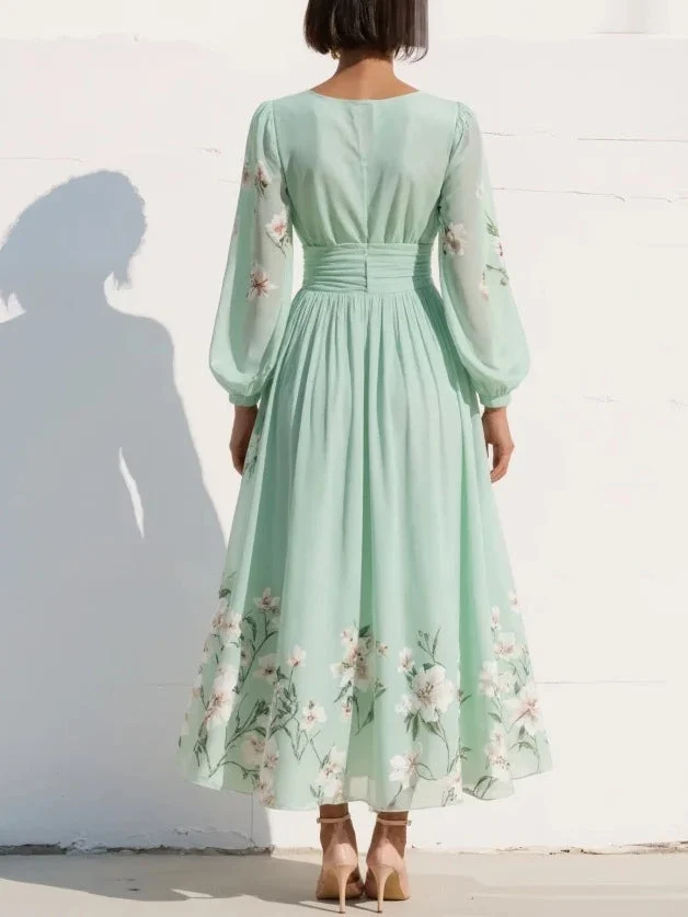 Ondine | Damen Blumenkleid Midikleid Langarm