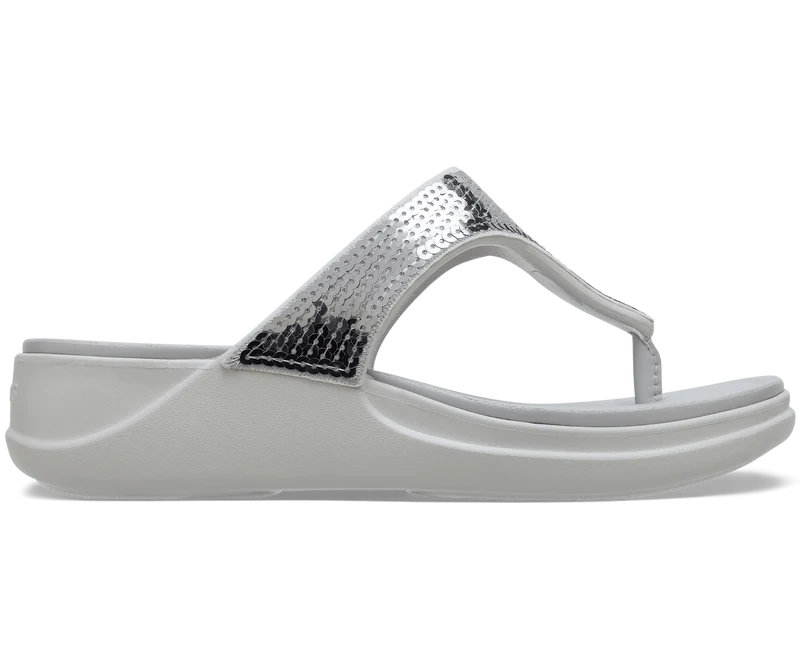 Crocs Damen Boca Pailletten-Keil-Flip-Flop – Perlweiß/Silber