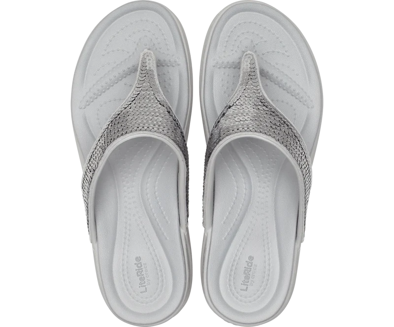 Crocs Damen Boca Pailletten-Keil-Flip-Flop – Perlweiß/Silber