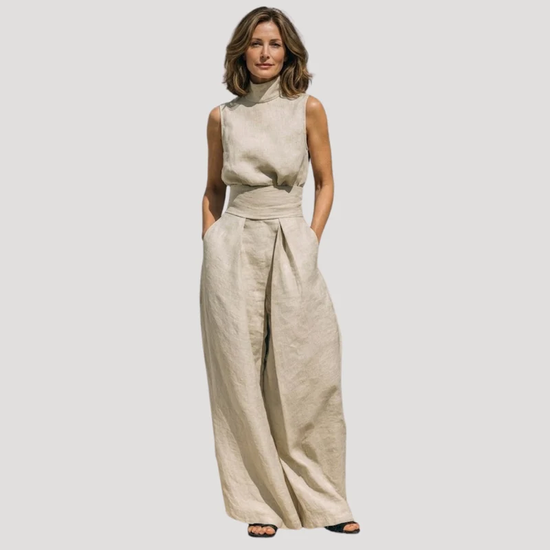 Ilaria | Damen Zweiteiler Rollkragen Oberteil Weite Hose Set
