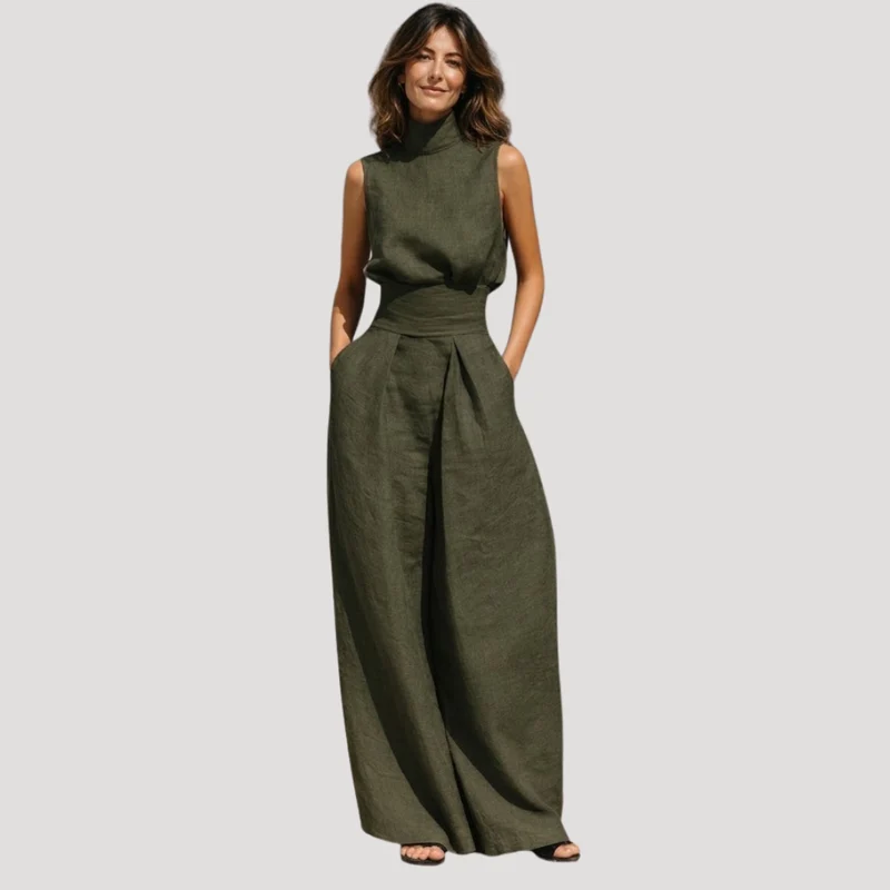 Ilaria | Damen Zweiteiler Rollkragen Oberteil Weite Hose Set