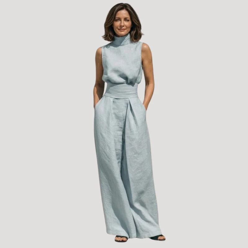Ilaria | Damen Zweiteiler Rollkragen Oberteil Weite Hose Set