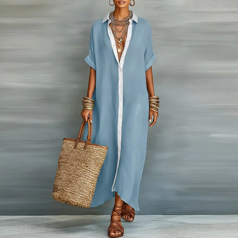 Immanuela | Damen Hemdkleid Maxikleid mit Knopfleiste
