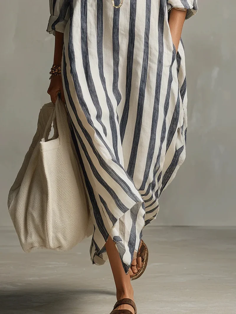 Josephine | Damen Gestreift Langes Hemdblusenkleid