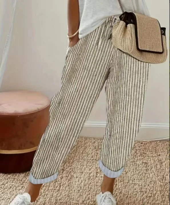 Nathalie | Damen Gestreifte Weite Hose