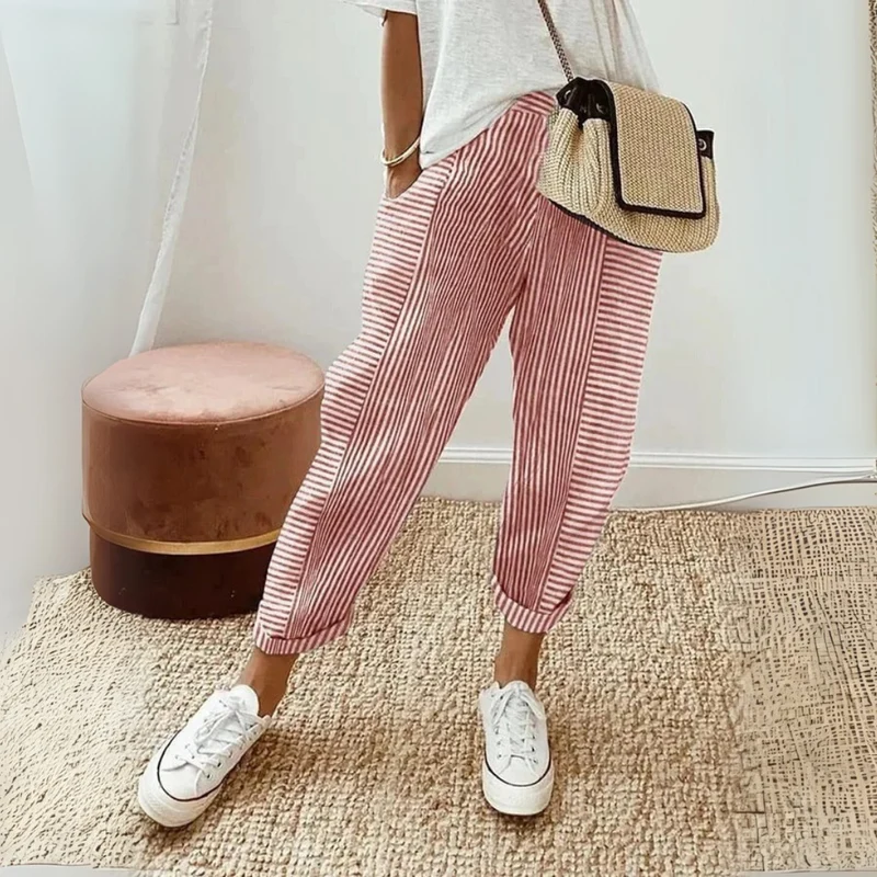 Nathalie | Damen Gestreifte Weite Hose