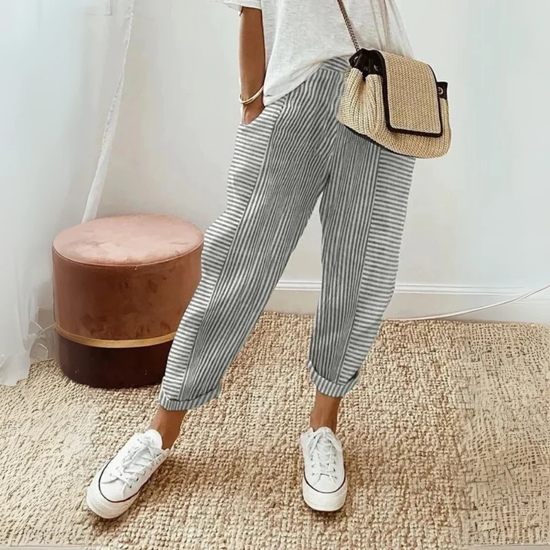 Nathalie | Damen Gestreifte Weite Hose
