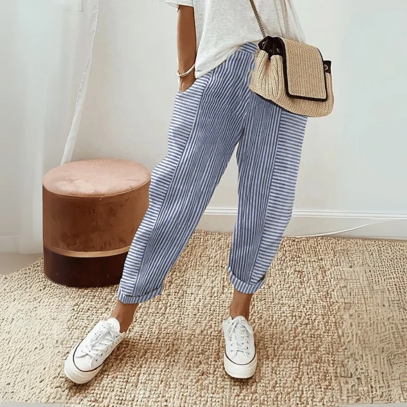 Nathalie | Damen Gestreifte Weite Hose
