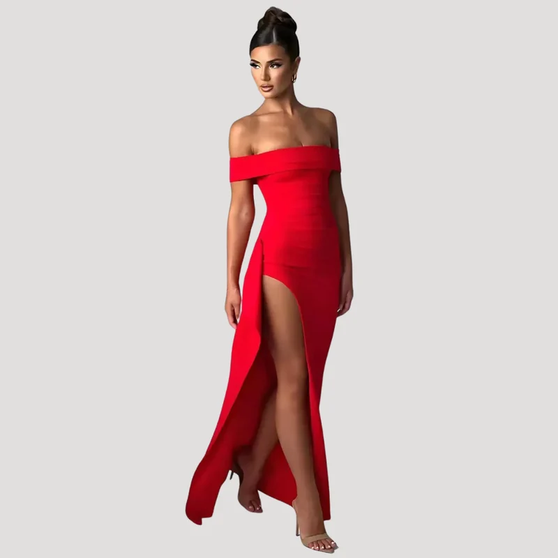 Benedikta | Damen Off Shoulder Elegantes Maxikleid