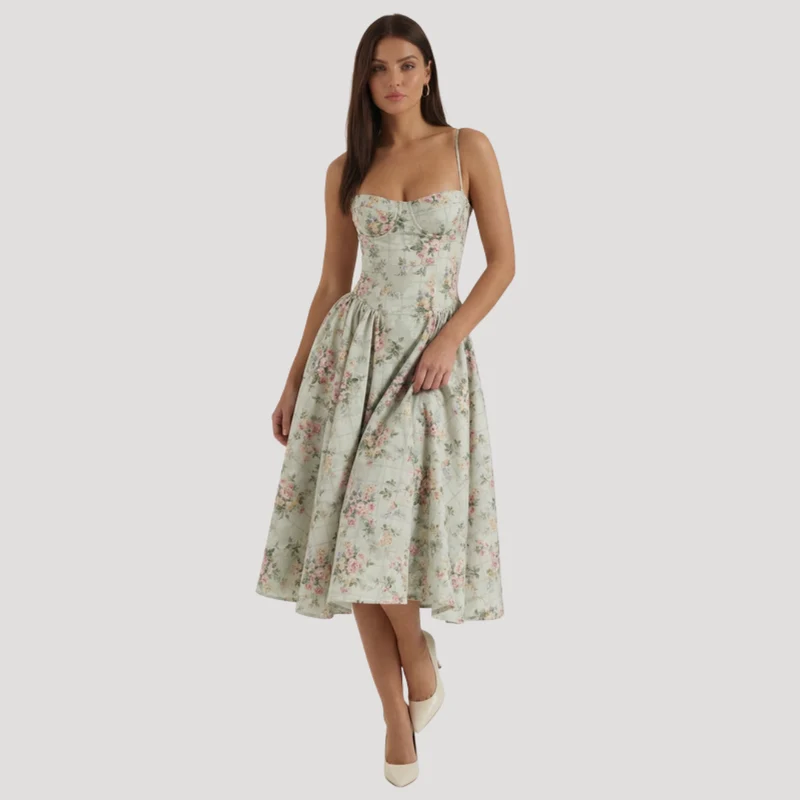 Annelie | Damen Korsett Midi Kleid mit Herzausschnitt