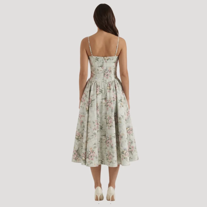 Annelie | Damen Korsett Midi Kleid mit Herzausschnitt