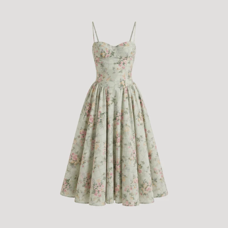 Annelie | Damen Korsett Midi Kleid mit Herzausschnitt