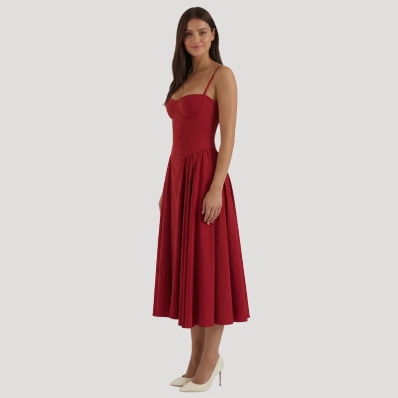 Annelie | Damen Korsett Midi Kleid mit Herzausschnitt