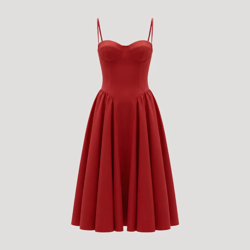 Annelie | Damen Korsett Midi Kleid mit Herzausschnitt