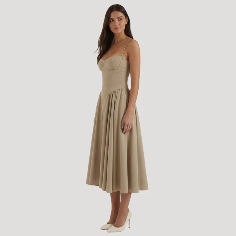 Annelie | Damen Korsett Midi Kleid mit Herzausschnitt