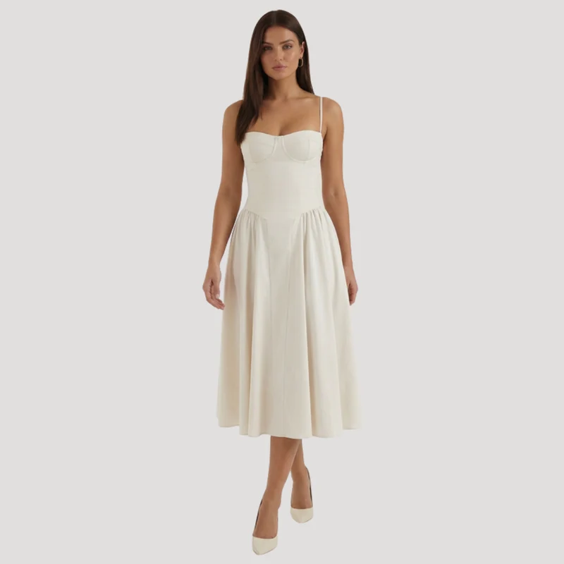 Annelie | Damen Korsett Midi Kleid mit Herzausschnitt