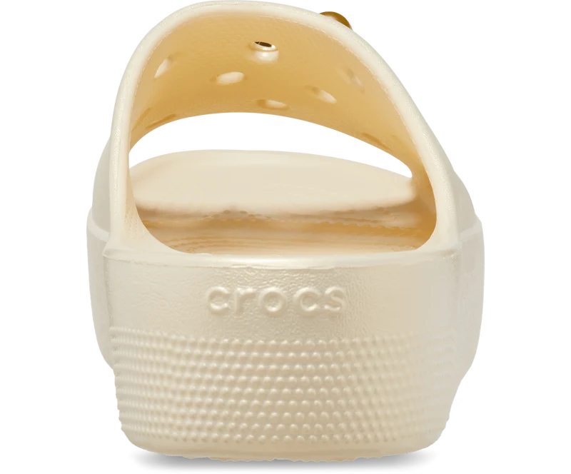 Crocs Klassische Unisex-Plateau-Slide mit Kristallen und Perlen – Vanille