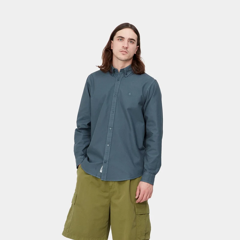 Carhartt WIP Herren Bolton Langarmhemd – Sturmblau