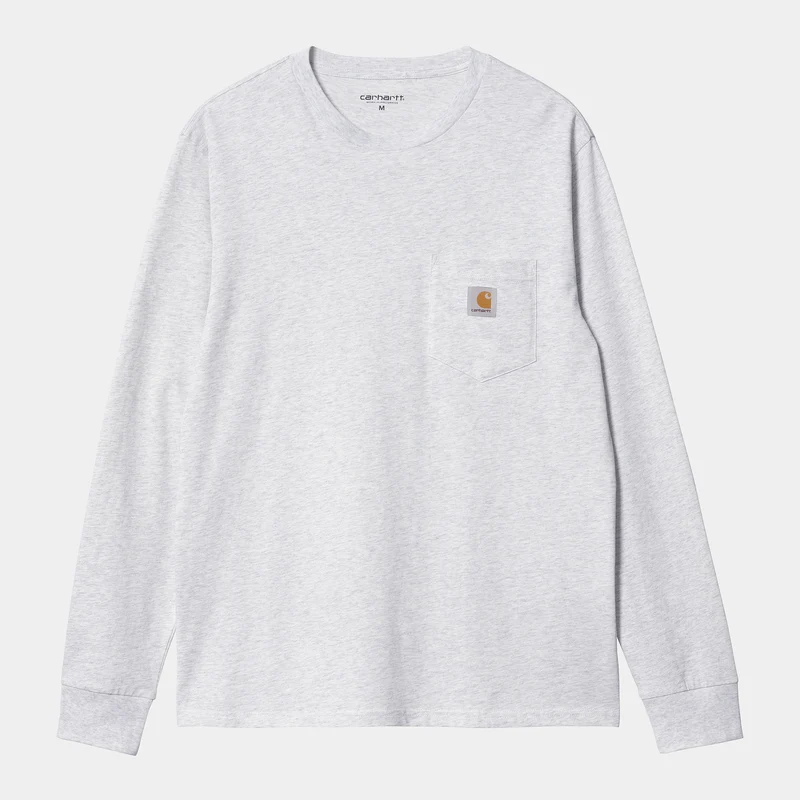 Carhartt WIP Herren-T-Shirt mit langen Ärmeln und Taschen – Ash Heather