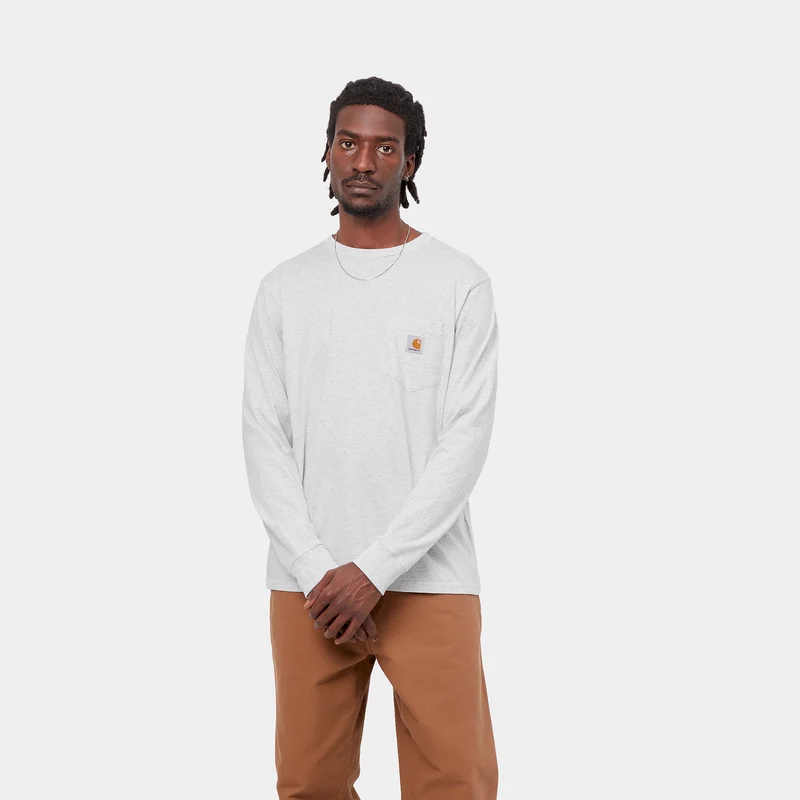 Carhartt WIP Herren-T-Shirt mit langen Ärmeln und Taschen – Ash Heather