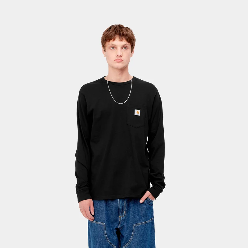 Carhartt WIP Herren-T-Shirt mit langen Ärmeln und Taschen – Schwarz