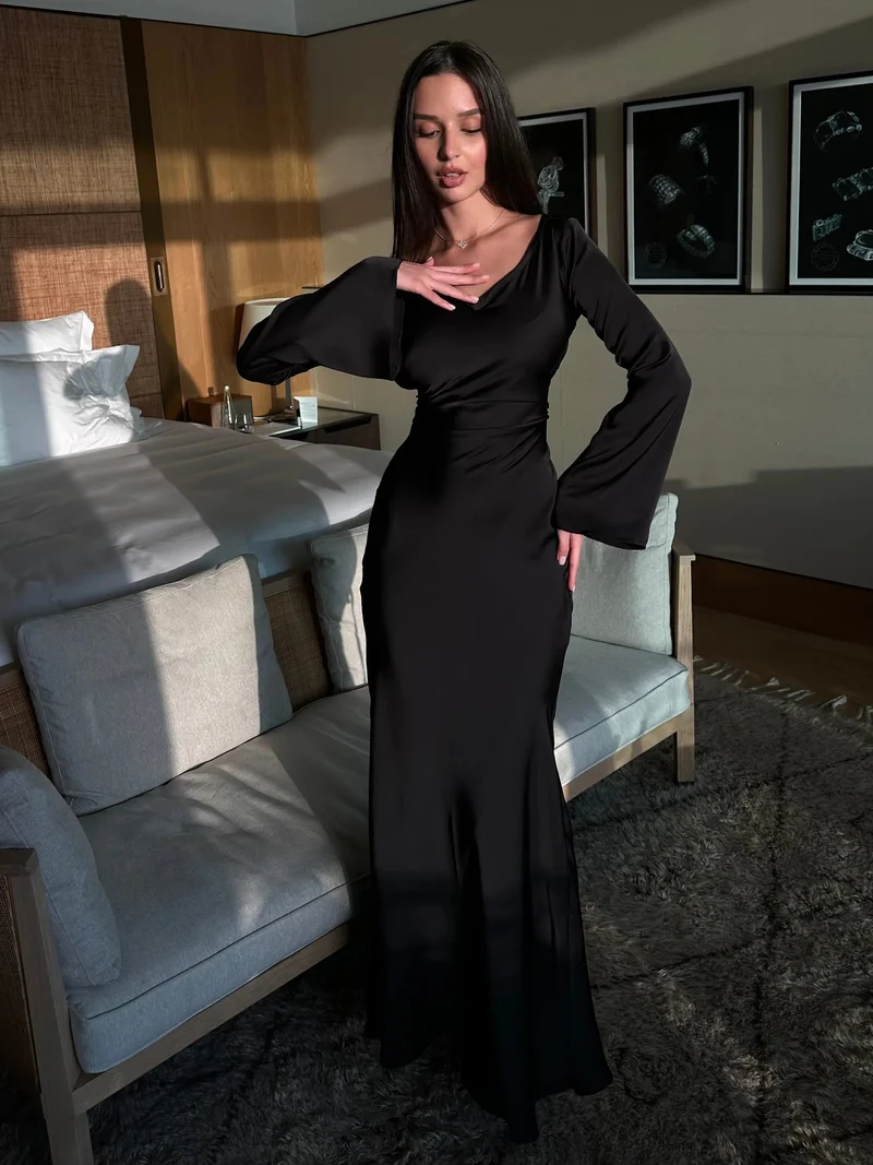 Adelgunde | Damen Langarm Maxikleid mit eleganter Silhouette