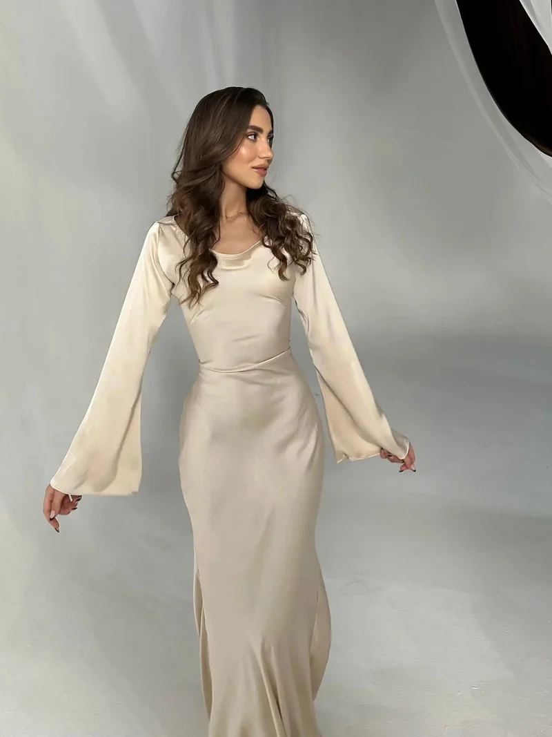 Adelgunde | Damen Langarm Maxikleid mit eleganter Silhouette