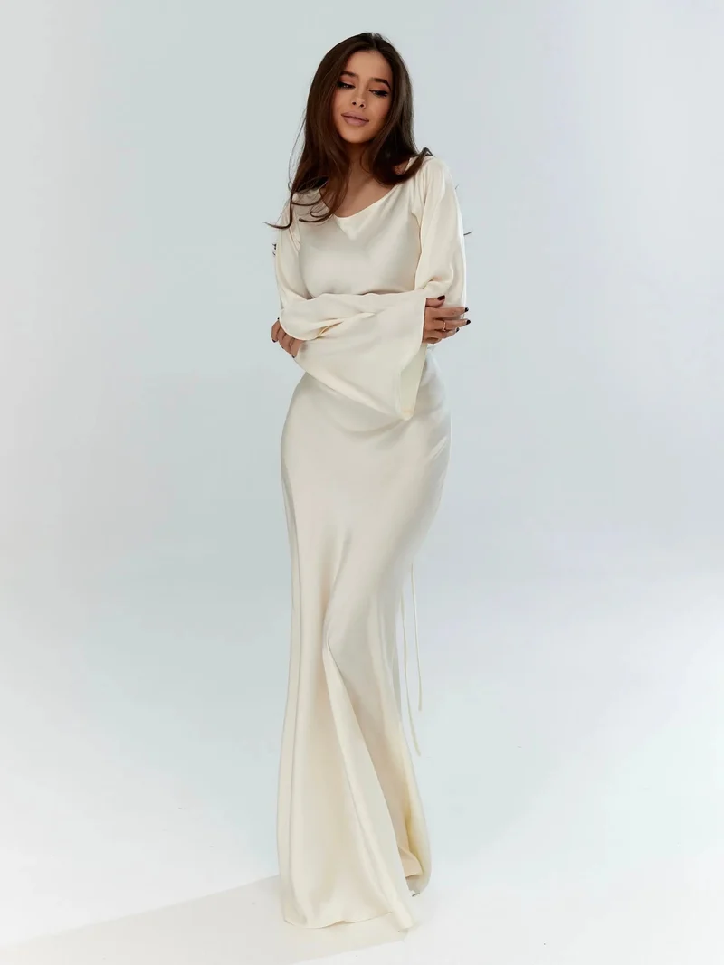 Adelgunde | Damen Langarm Maxikleid mit eleganter Silhouette