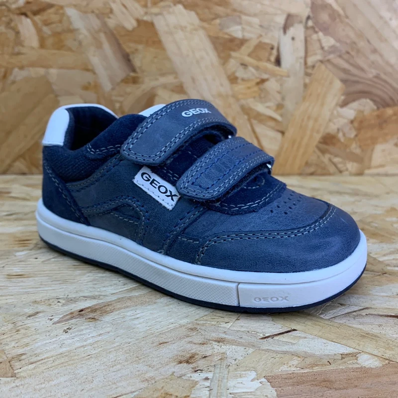 Geox Trottola-Ledertrainer für Kleinkinder – Marineblau/Weiß