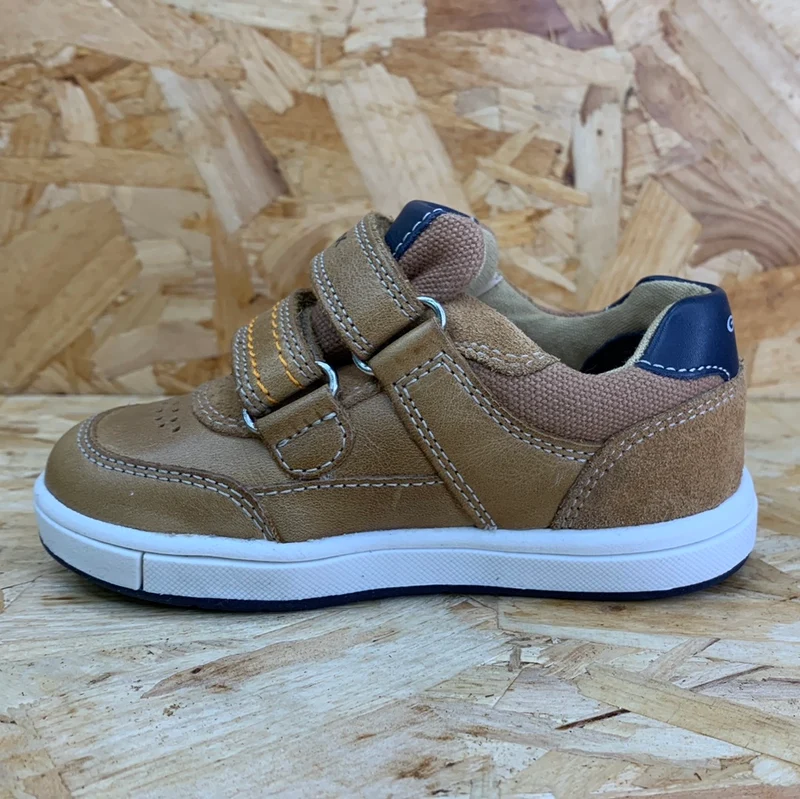 Geox Trottola-Ledertrainer für Kleinkinder – Karamell / Marineblau