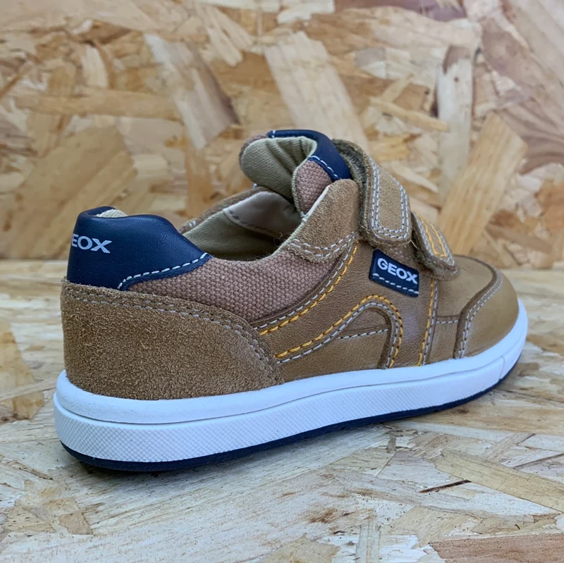 Geox Trottola-Ledertrainer für Kleinkinder – Karamell / Marineblau