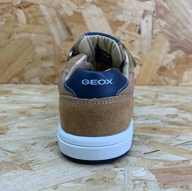 Geox Trottola-Ledertrainer für Kleinkinder – Karamell / Marineblau