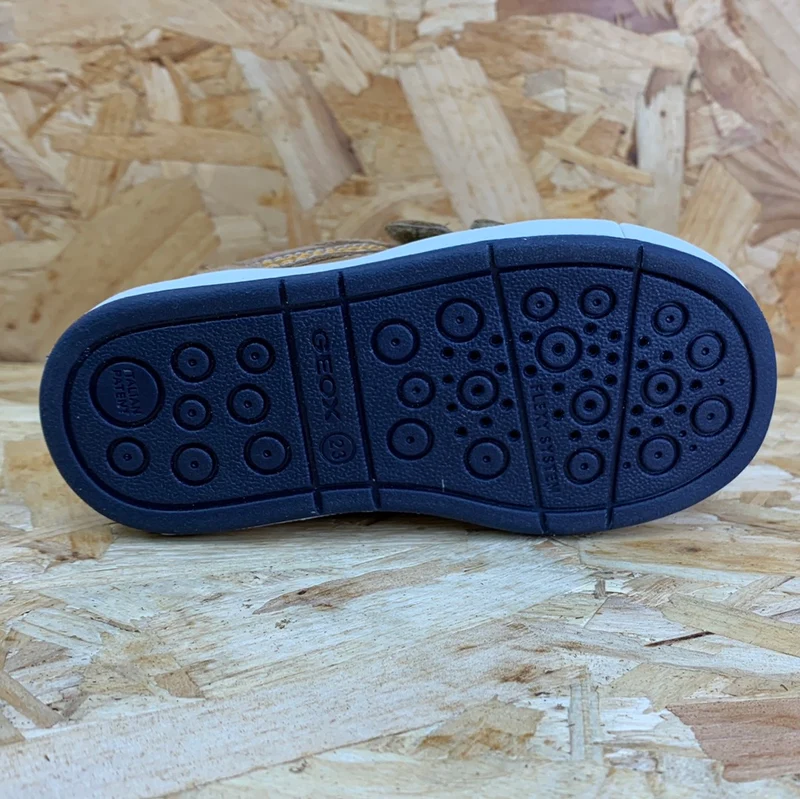 Geox Trottola-Ledertrainer für Kleinkinder – Karamell / Marineblau