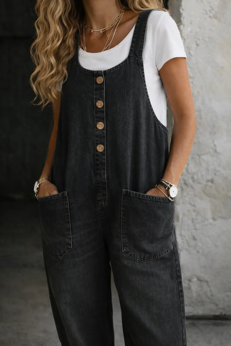 Greta | Damen Ärmellos Overall mit Knöpfen