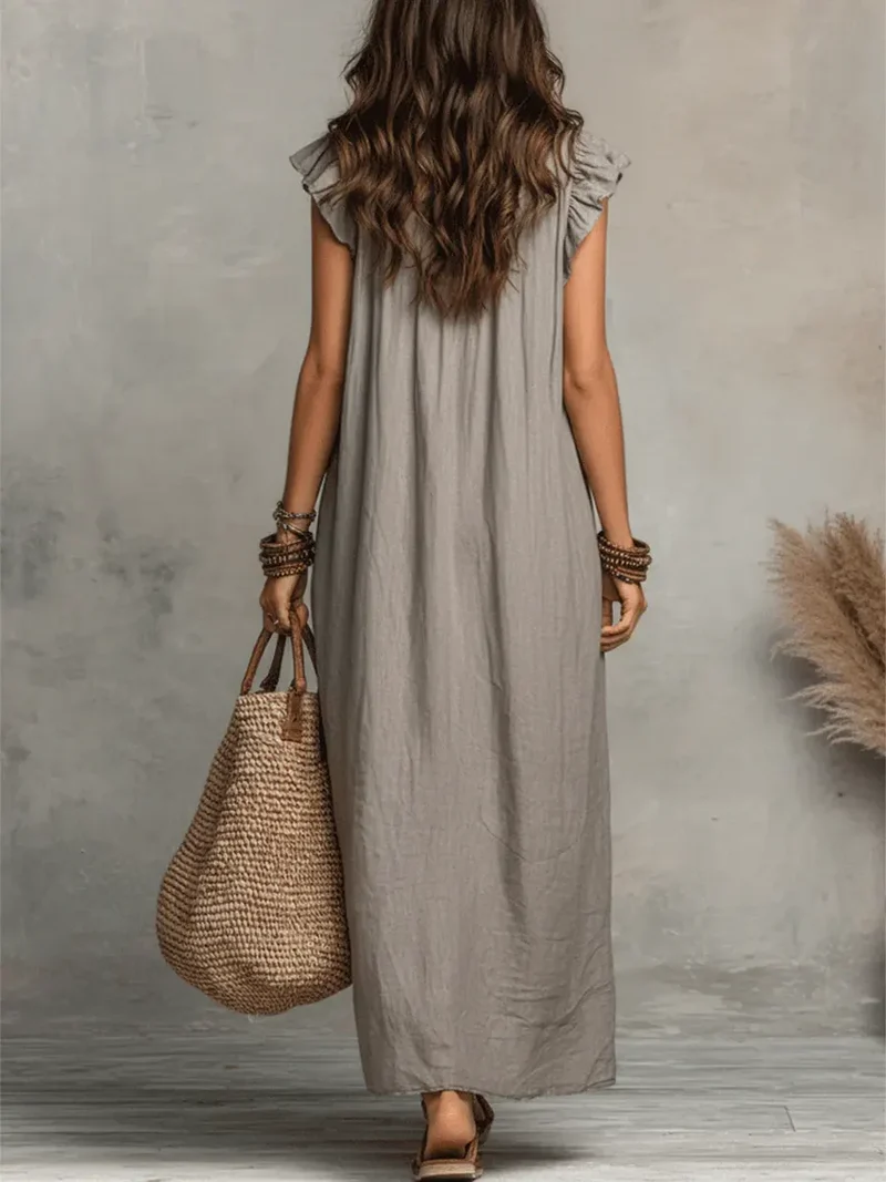 Frieda | Damen Rüschen Maxikleid Ärmellos