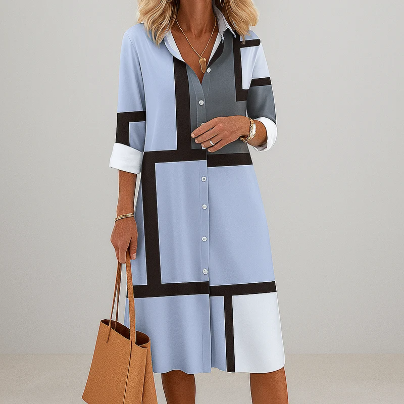 Zaria | Damen Geometrisches Muster Hemdkleid
