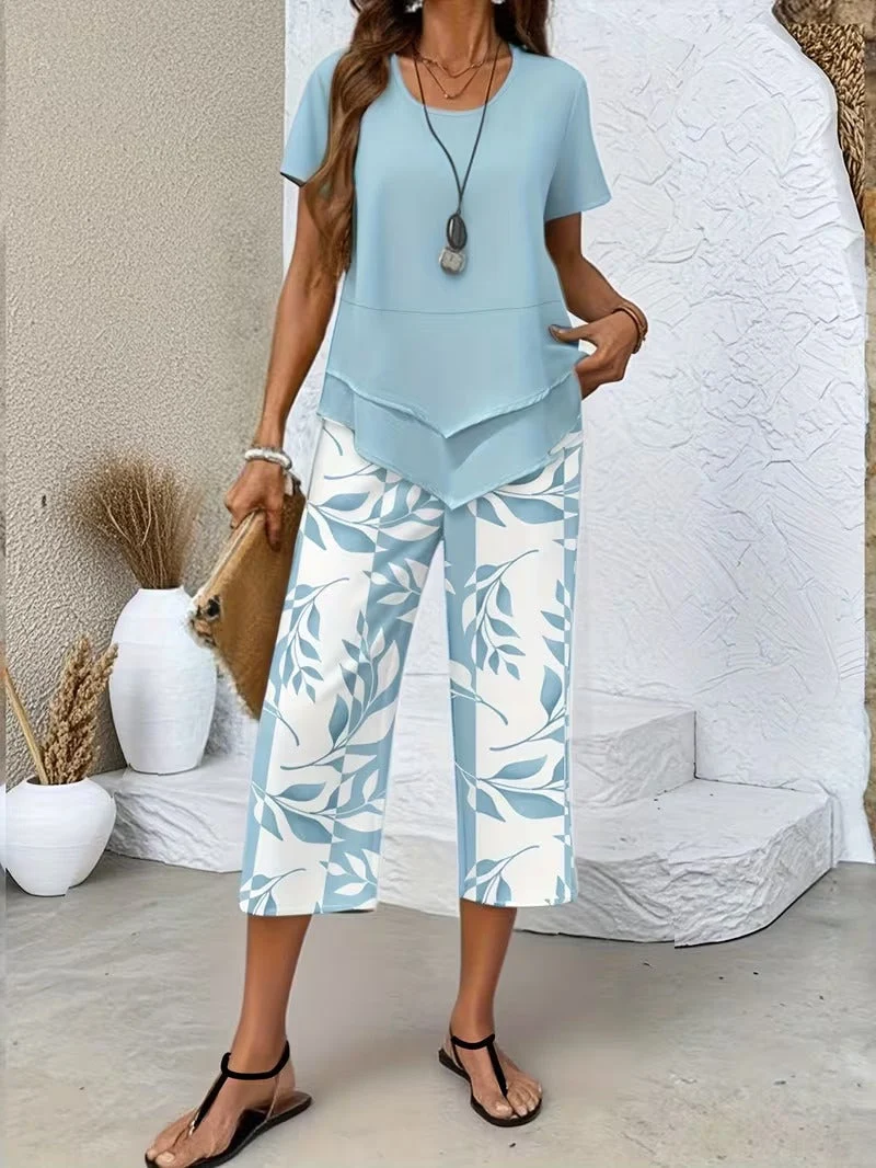 Veridiana | Damen Zweiteiler Set mit Blätterdruck