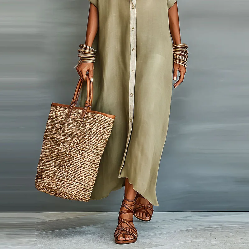 Kassiopeia | Damen Hemdkleid mit Knopfleiste Maxi