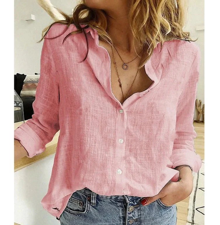 Adelaida | Damen V-Ausschnitt Knopfleiste Langarm Bluse