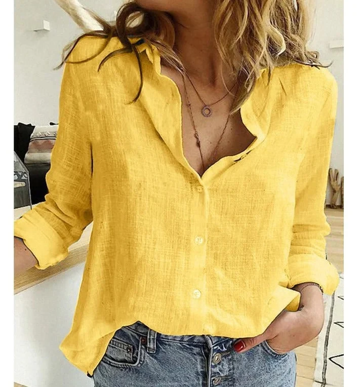 Adelaida | Damen V-Ausschnitt Knopfleiste Langarm Bluse