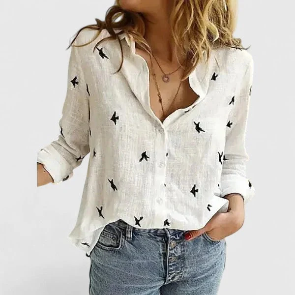 Adelaida | Damen V-Ausschnitt Knopfleiste Langarm Bluse