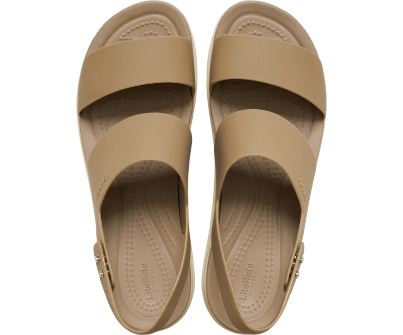 Crocs Damen-Sandale „Brooklyn“ mit niedrigem Keilabsatz – Khaki / Knochen