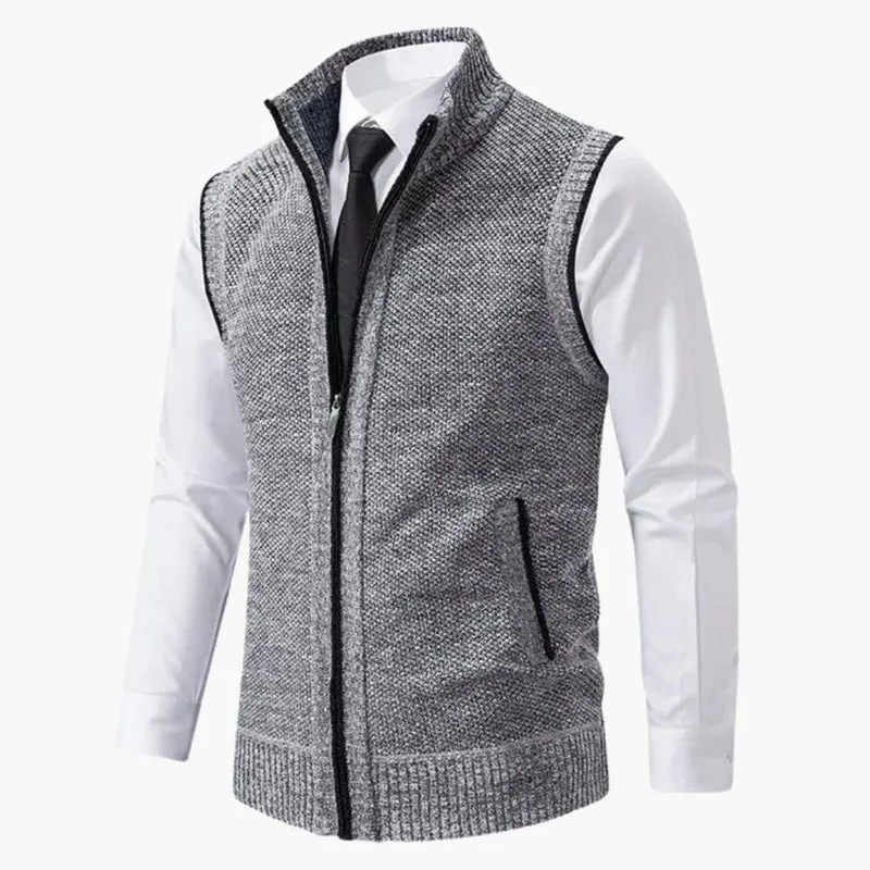 Magnus | Herren Ärmelloser Strickpullover mit Reißverschluss