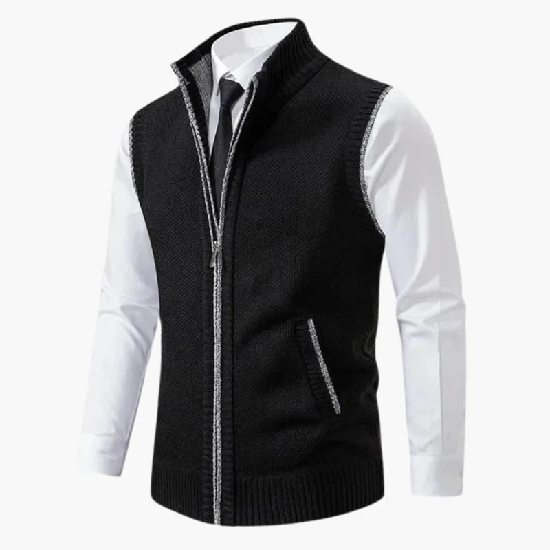 Magnus | Herren Ärmelloser Strickpullover mit Reißverschluss