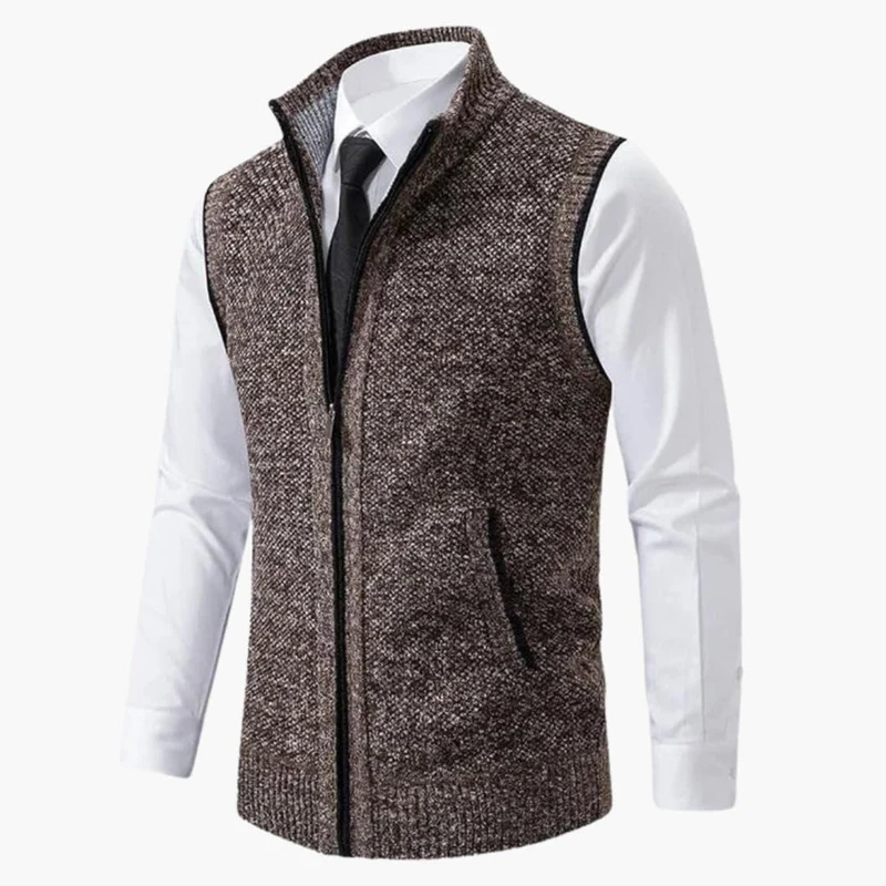 Magnus | Herren Ärmelloser Strickpullover mit Reißverschluss