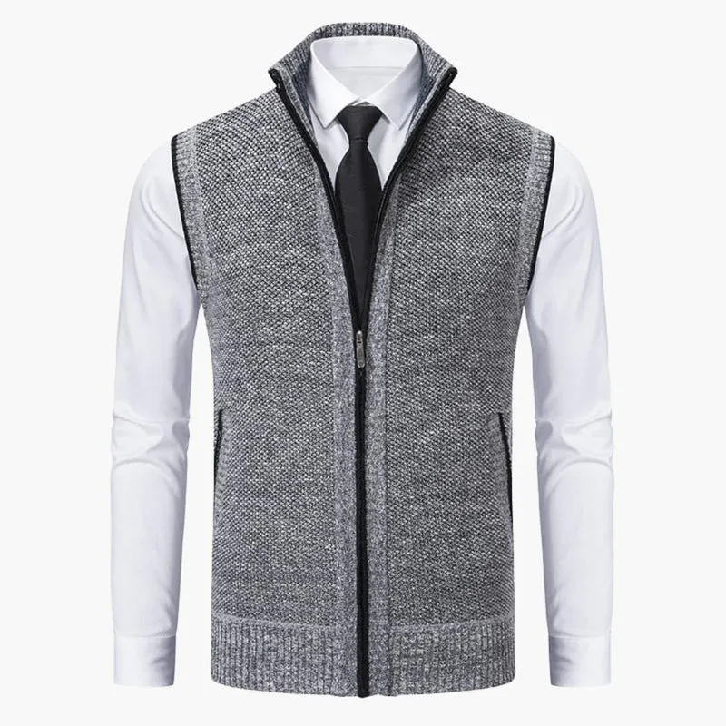 Magnus | Herren Ärmelloser Strickpullover mit Reißverschluss